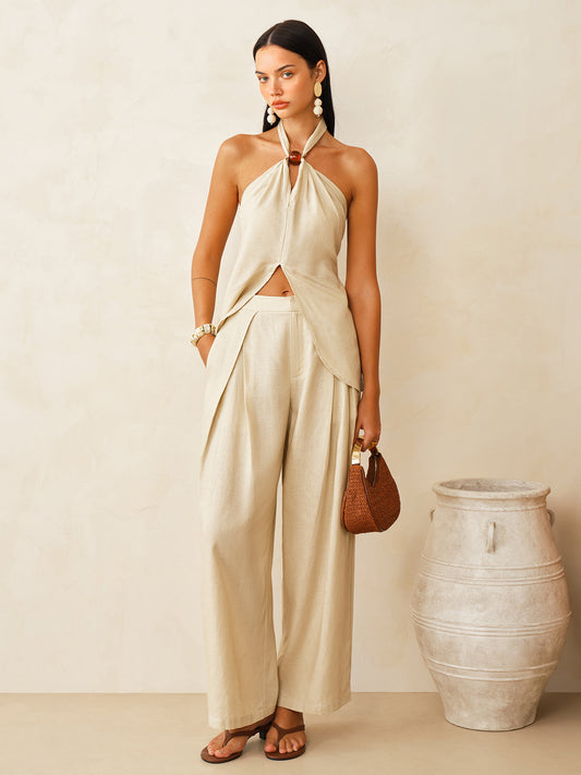 Two Piece Sets Women – Linen Halter Top & Pants | Matching Set