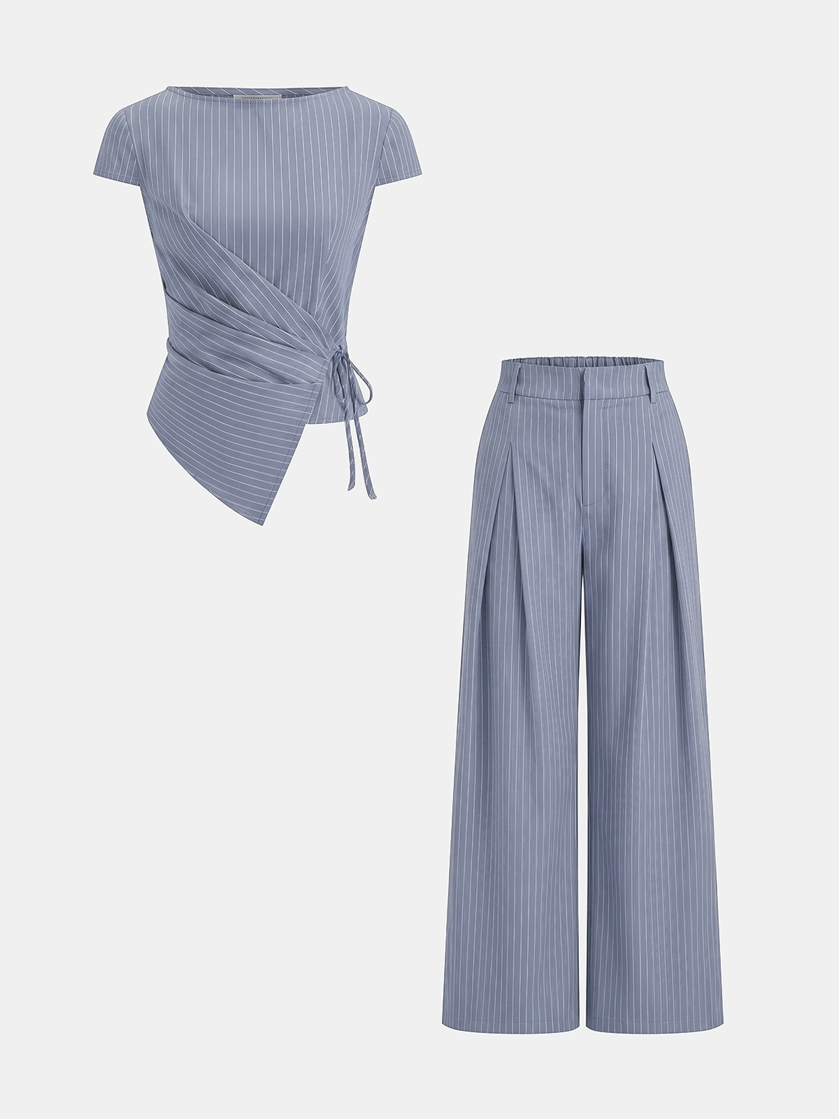 Two Piece Sets Women – Pinstripe Wrap Top & Wide Leg Pants | Matching Set