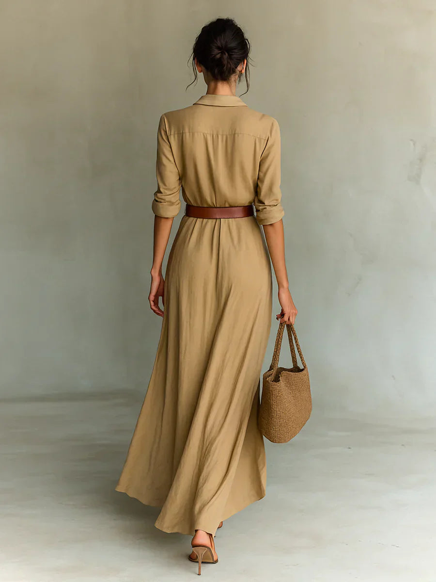 Long Sleeve Maxi Dress | Shirt Dresses for Women - Belted Shirt Dress