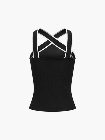 Knit Top Women – Contrast Trim Strap Tank | Tank Tops for Women