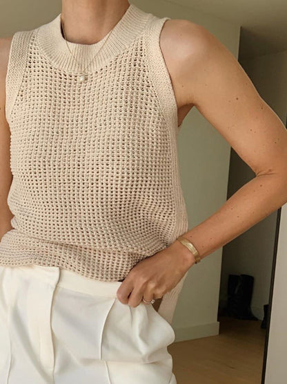 Tank Tops for Women – Knit Hollow Solid Crochet Top