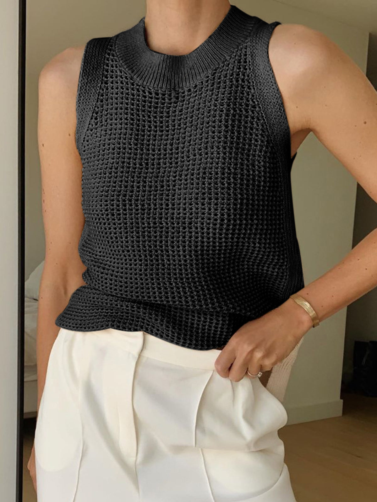 Tank Tops for Women – Knit Hollow Solid Crochet Top