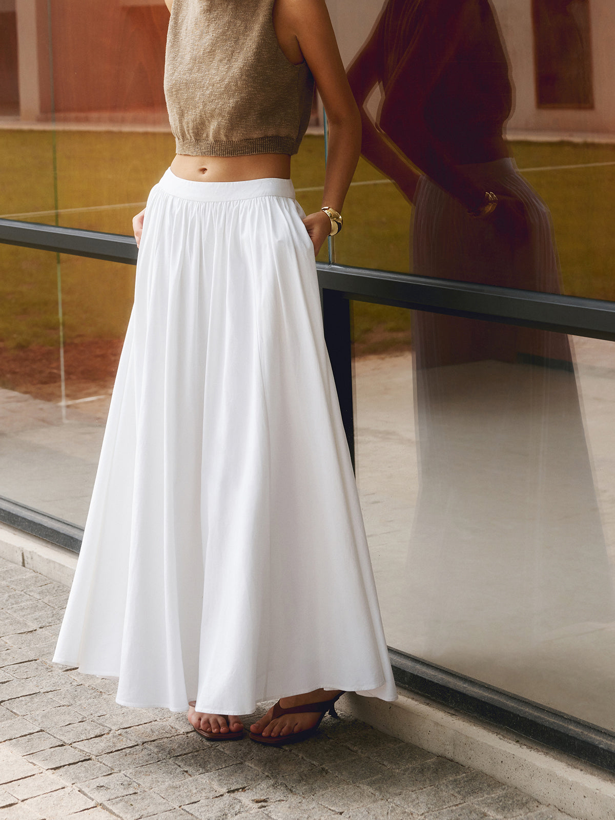 Maxi Skirt – Linen Cotton Pleated Long Skirt | Women's Skirt