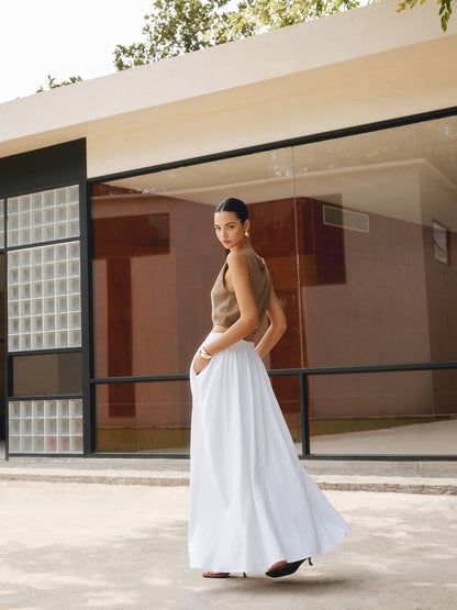 Maxi Skirt – Linen Cotton Pleated Long Skirt | Women's Skirt