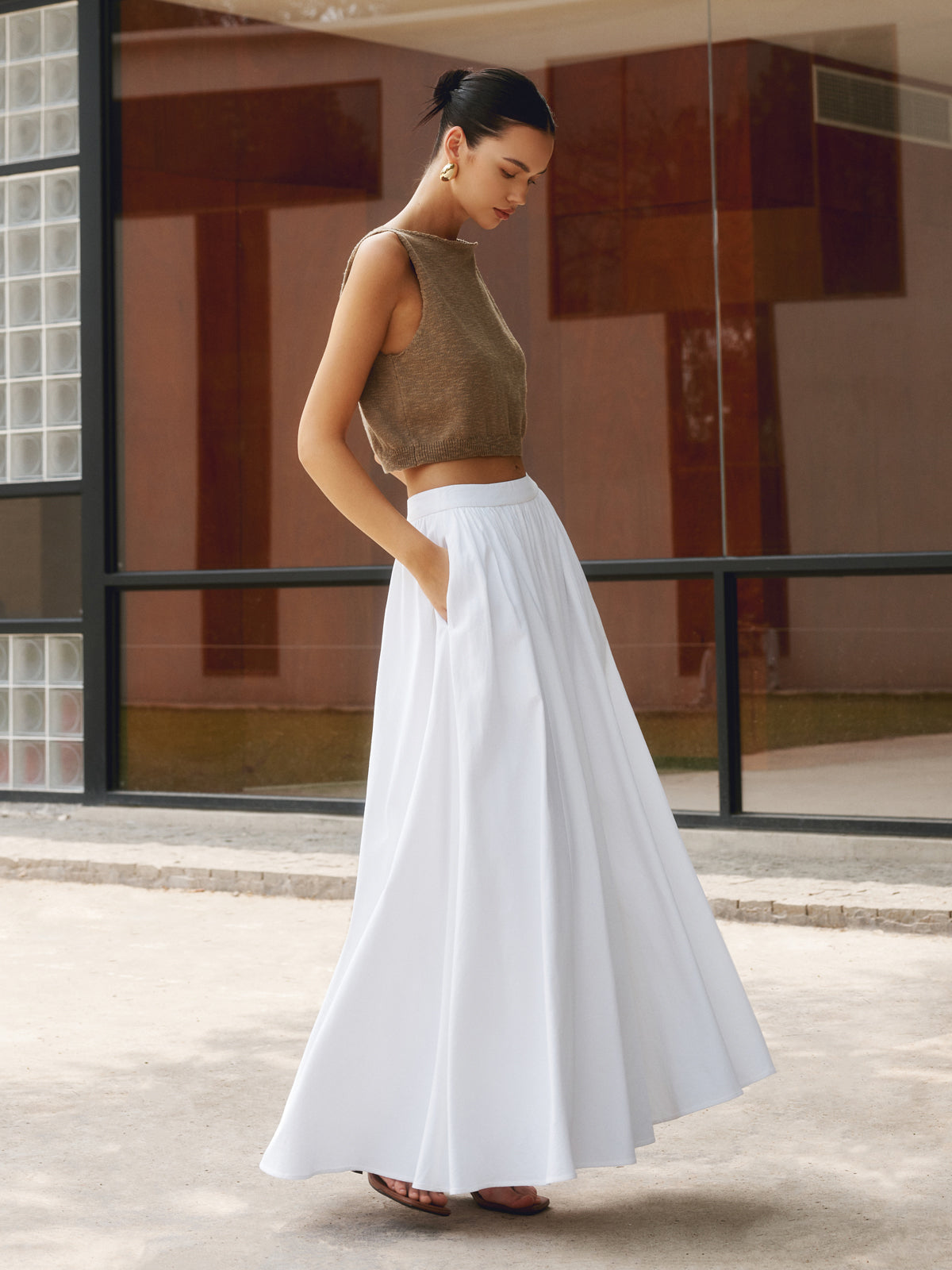 Maxi Skirt – Linen Cotton Pleated Long Skirt | Women's Skirt