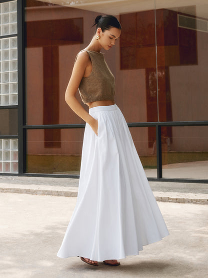 Maxi Skirt – Linen Cotton Pleated Long Skirt | Women's Skirt