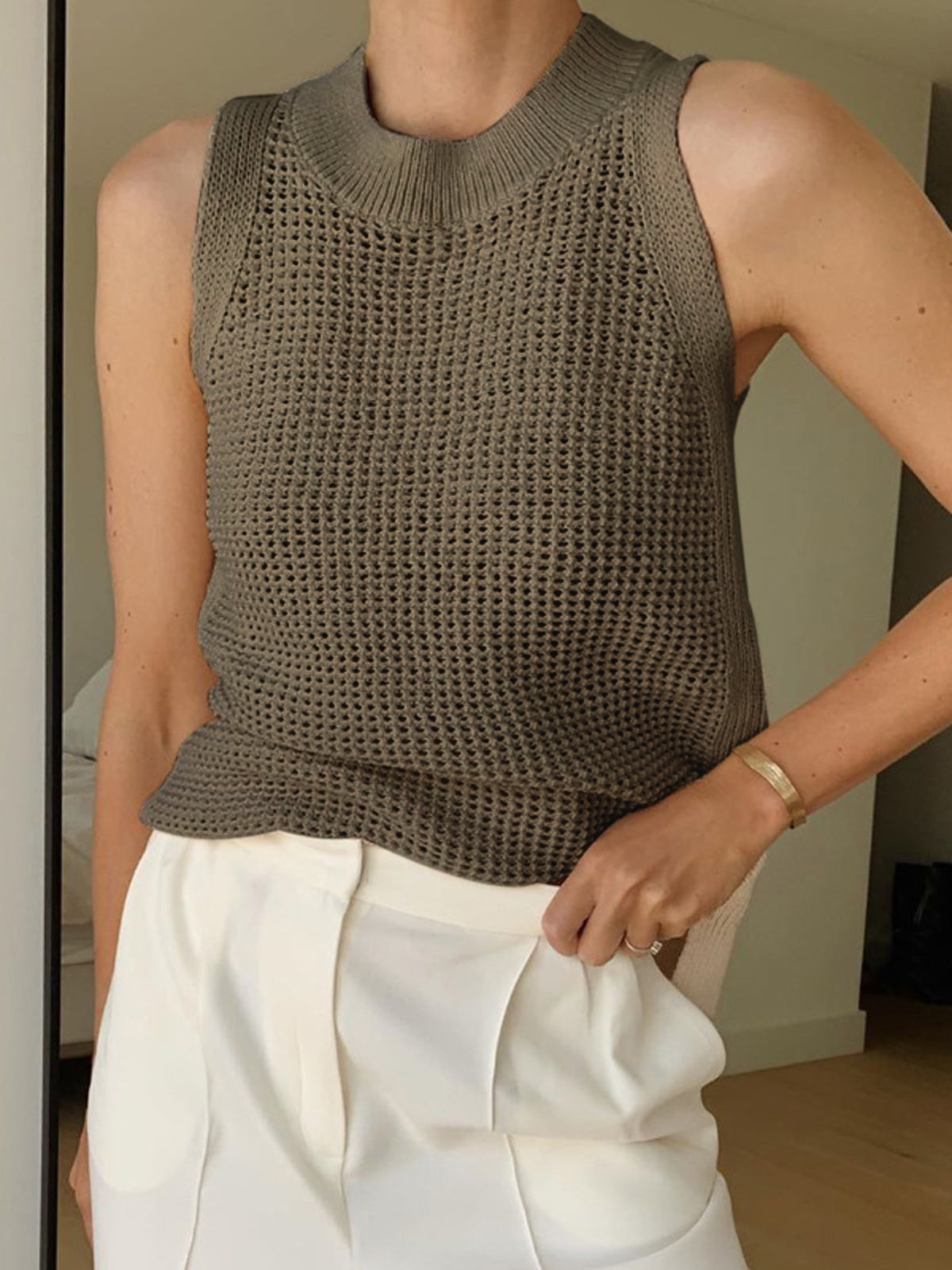 Tank Tops for Women – Knit Hollow Solid Crochet Top