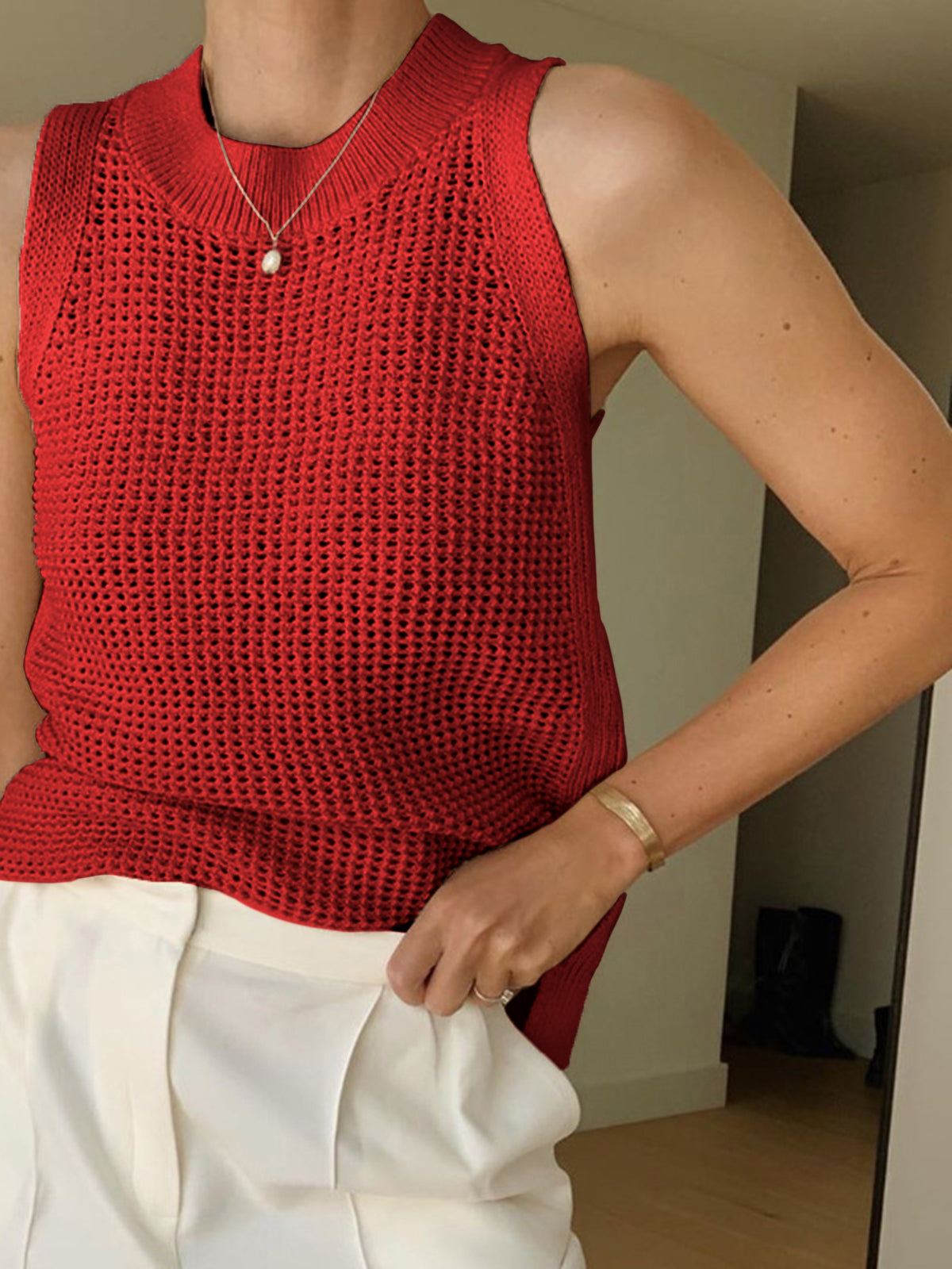 Tank Tops for Women – Knit Hollow Solid Crochet Top