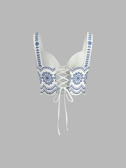 Two Piece Skirt Set – Printed Sleeveless Tie Back Top & Skirt | Matching Set