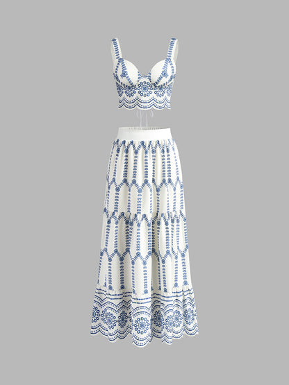 Two Piece Skirt Set – Printed Sleeveless Tie Back Top & Skirt | Matching Set