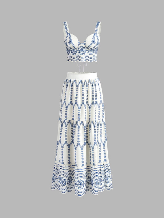 Two Piece Skirt Set – Printed Sleeveless Tie Back Top & Skirt | Matching Set