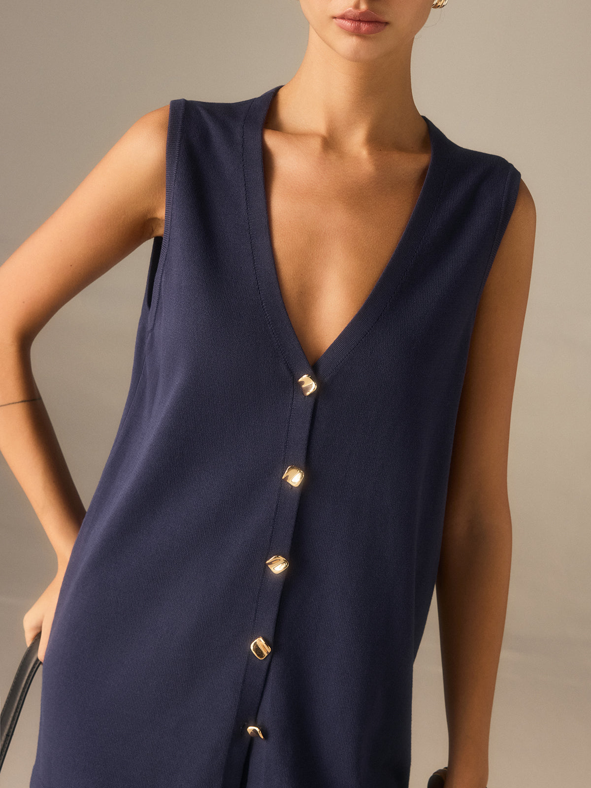 Two Piece Sets Women – Golden Button Knit Vest & Pants | Matching Set
