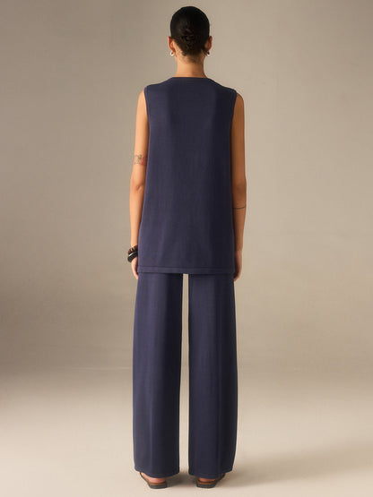 Two Piece Sets Women – Golden Button Knit Vest & Pants | Matching Set