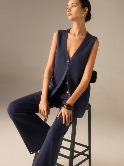 Two Piece Sets Women – Golden Button Knit Vest & Pants | Matching Set