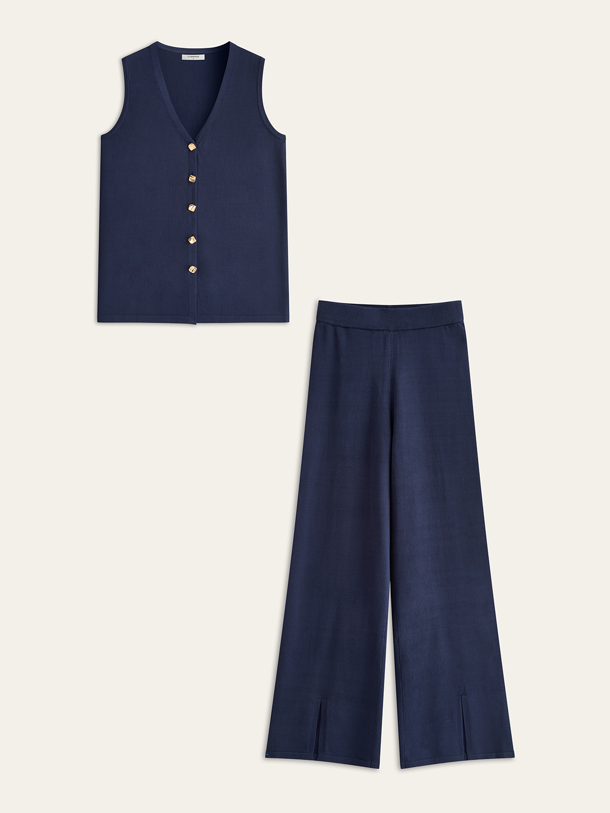Two Piece Sets Women – Golden Button Knit Vest & Pants | Matching Set