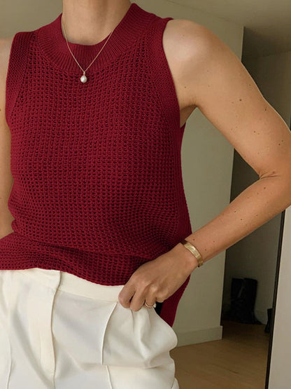 Tank Tops for Women – Knit Hollow Solid Crochet Top