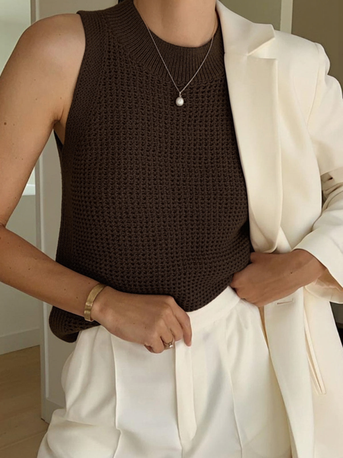 Tank Tops for Women – Knit Hollow Solid Crochet Top