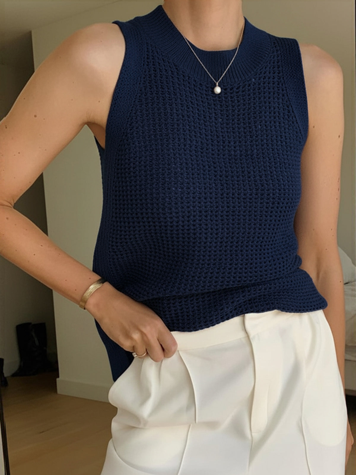 Tank Tops for Women – Knit Hollow Solid Crochet Top