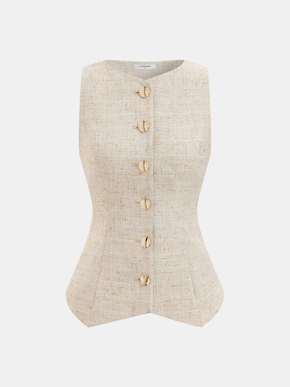 Two Piece Sets Women – Tweed Buttoned Vest & Mini Shorts Set