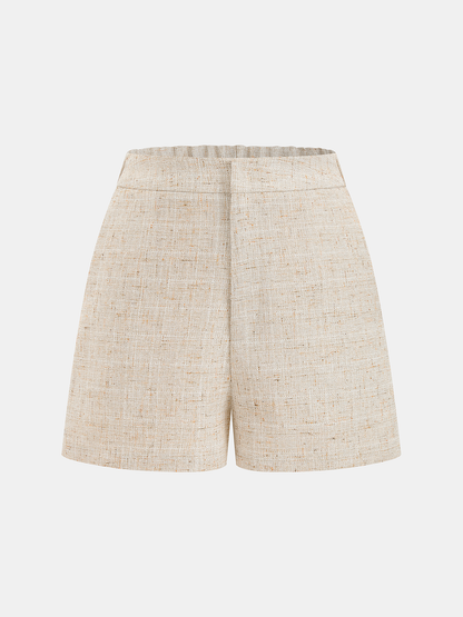 Two Piece Sets Women – Tweed Buttoned Vest & Mini Shorts Set