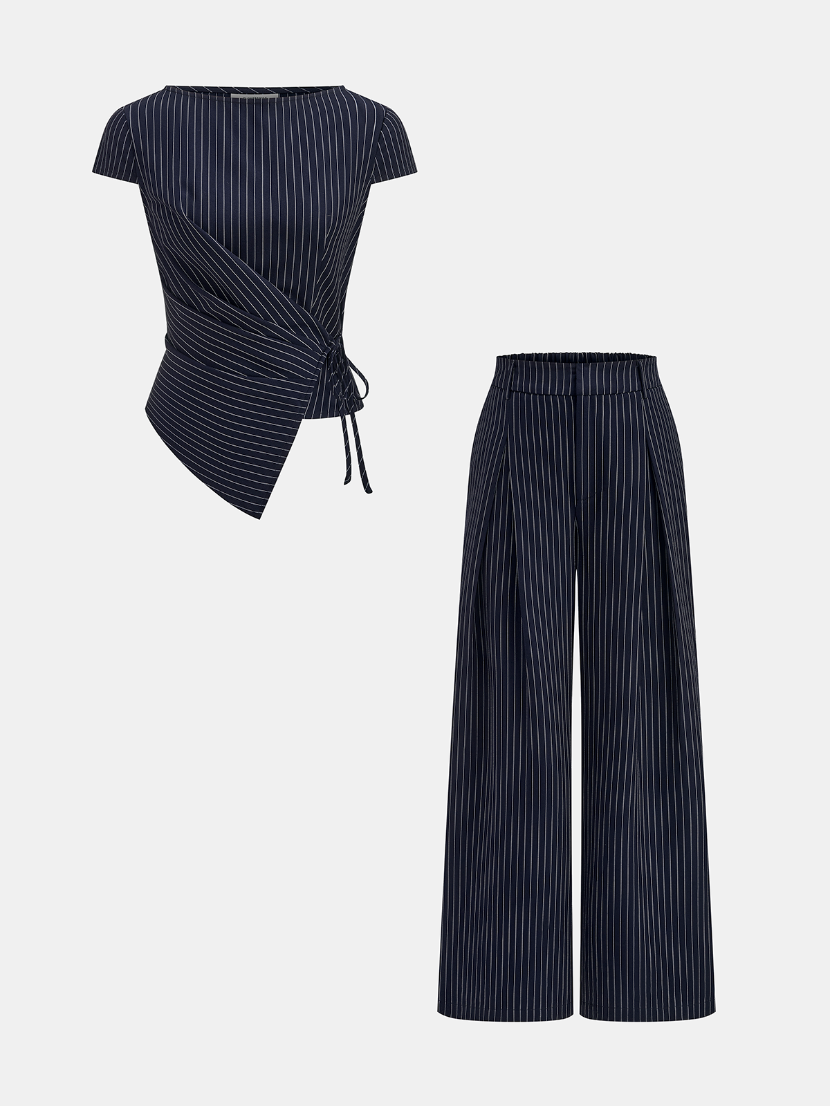 Two Piece Sets Women – Pinstripe Wrap Top & Wide Leg Pants | Matching Set