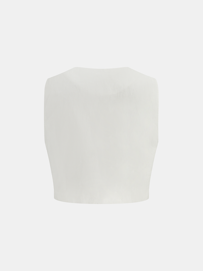 Two Piece Skirt Set – Cotton Linen Scallop Trim Vest & Skirt | Matching Set
