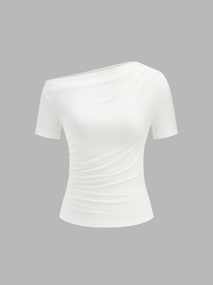 Crop Top Women – Ruched Off Shoulder Short Sleeve Top