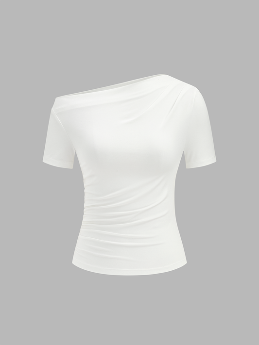 Crop Top Women – Ruched Off Shoulder Short Sleeve Top