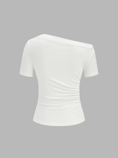Crop Top Women – Ruched Off Shoulder Short Sleeve Top