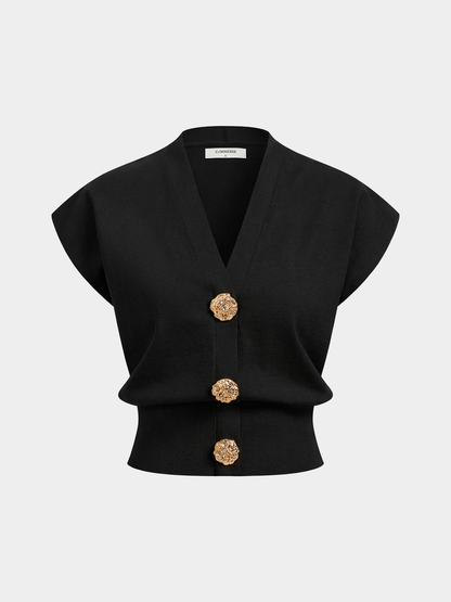 Knit Top Women – V-Neck Cap Sleeve Fitted Top | Tops for Women