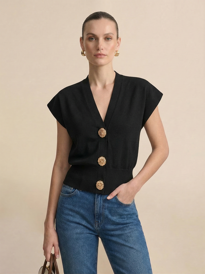 Knit Top Women – V-Neck Cap Sleeve Fitted Top | Tops for Women