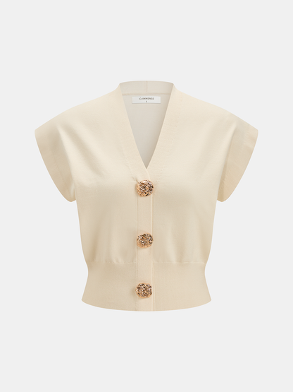 Knit Top Women – V-Neck Cap Sleeve Fitted Top | Tops for Women