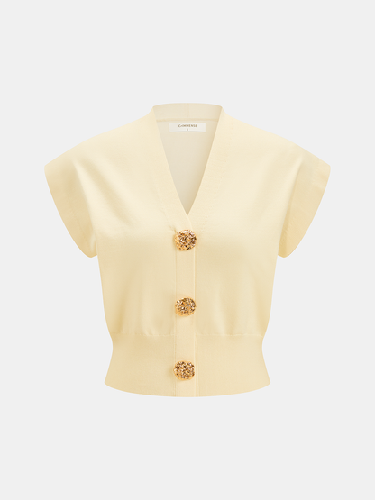 Knit Top Women – V-Neck Cap Sleeve Fitted Top | Tops for Women