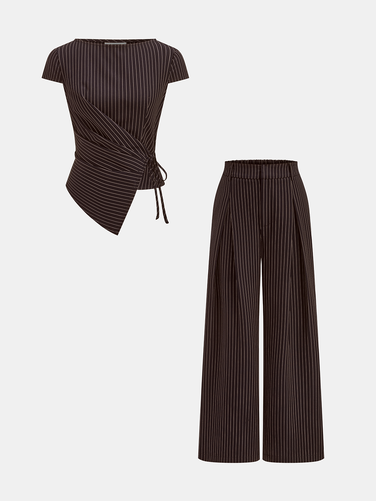 Two Piece Sets Women – Pinstripe Wrap Top & Wide Leg Pants | Matching Set