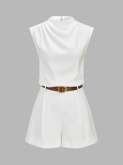 Shorts Sets Women – Draped Sleeveless Top & Belted Shorts | Two Piece Set
