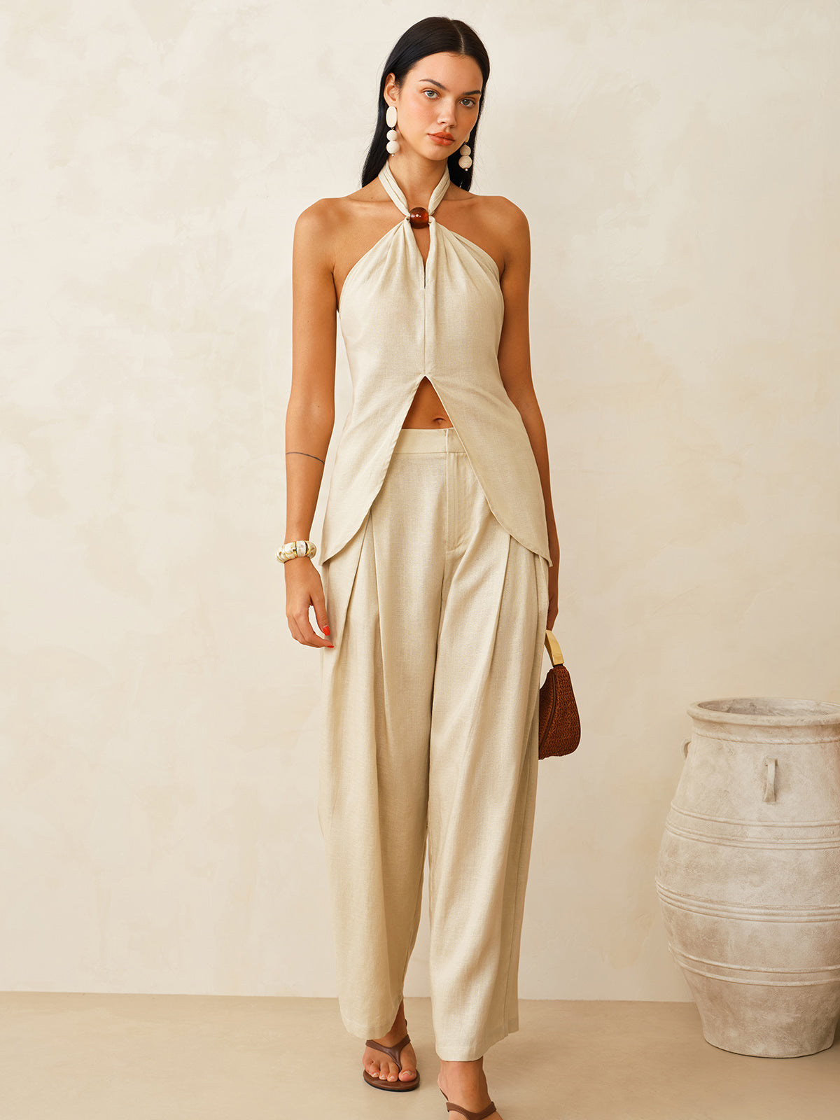 Two Piece Sets Women – Linen Halter Top & Pants | Matching Set