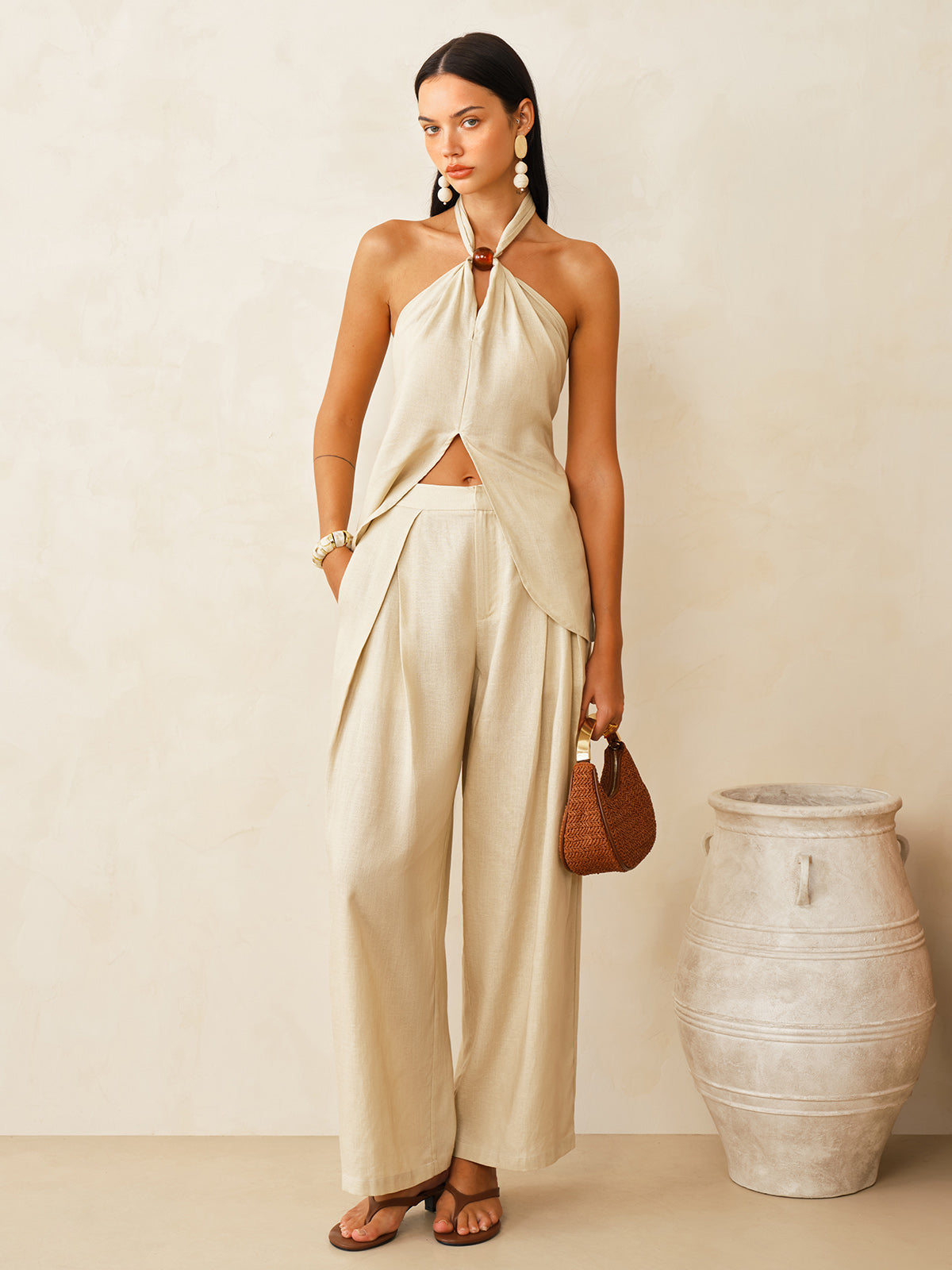 Two Piece Sets Women – Linen Halter Top & Pants | Matching Set