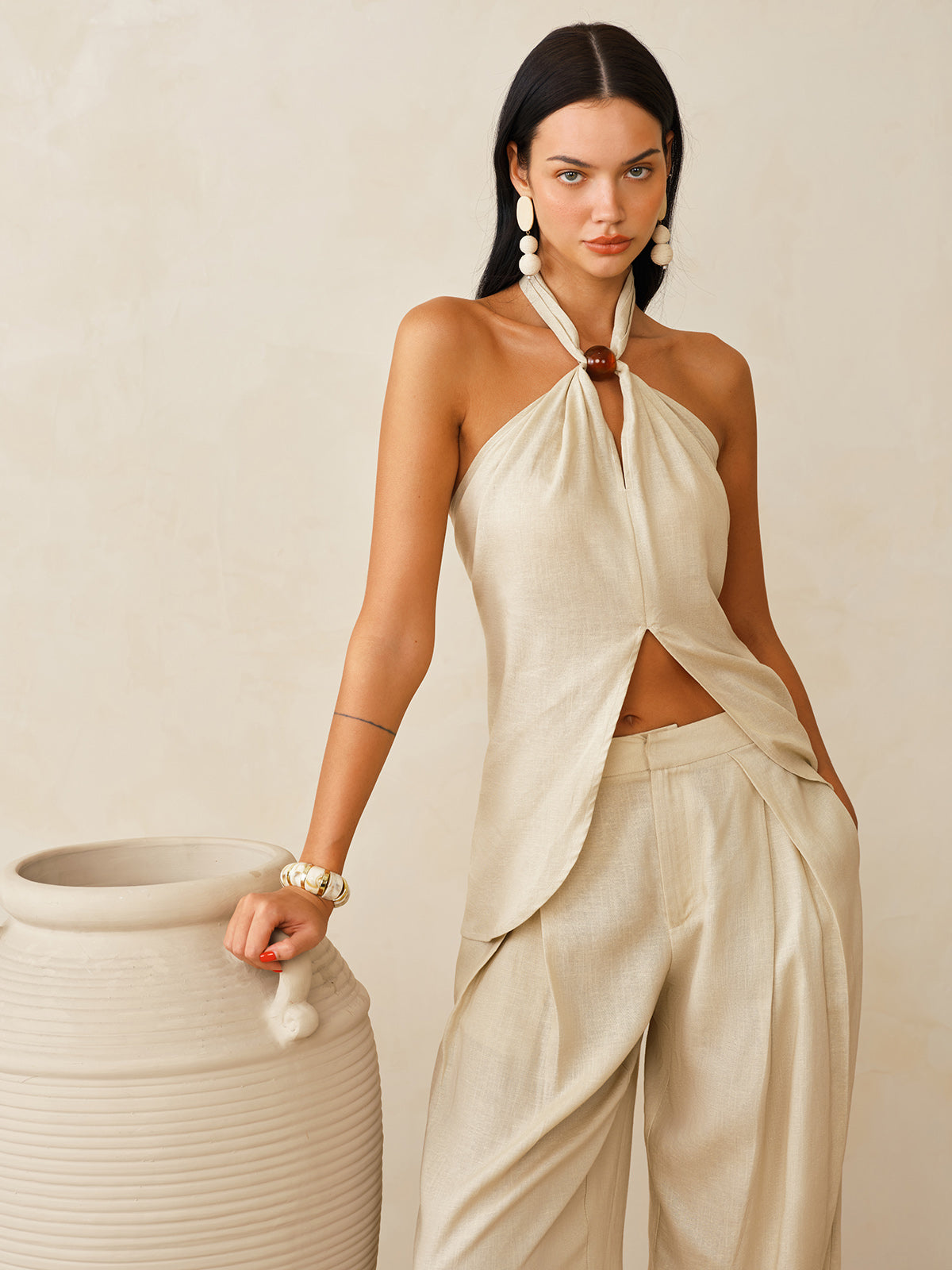 Two Piece Sets Women – Linen Halter Top & Pants | Matching Set