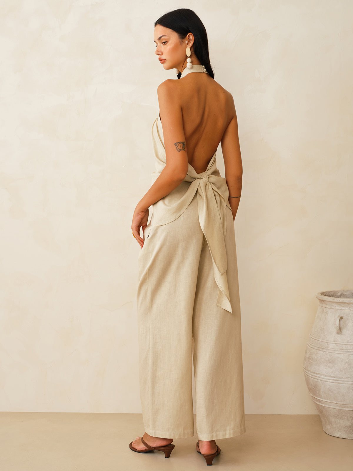 Two Piece Sets Women – Linen Halter Top & Pants | Matching Set