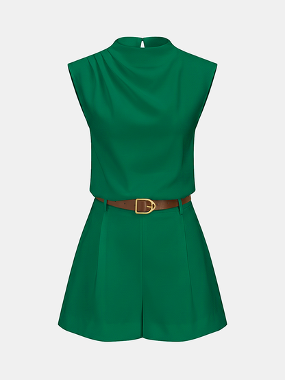 Shorts Sets Women – Draped Sleeveless Top & Belted Shorts | Two Piece Set