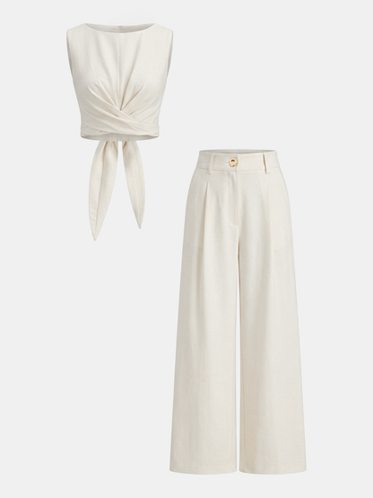 Two Piece Sets Women – Cross-Tie Crop Top & Wide Leg Pants | Matching Set