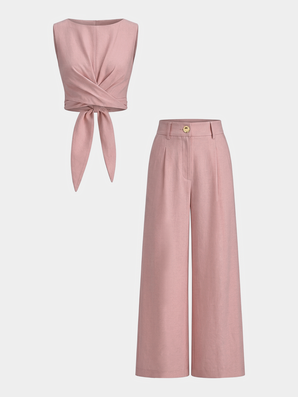 Two Piece Sets Women – Cross-Tie Crop Top & Wide Leg Pants | Matching Set