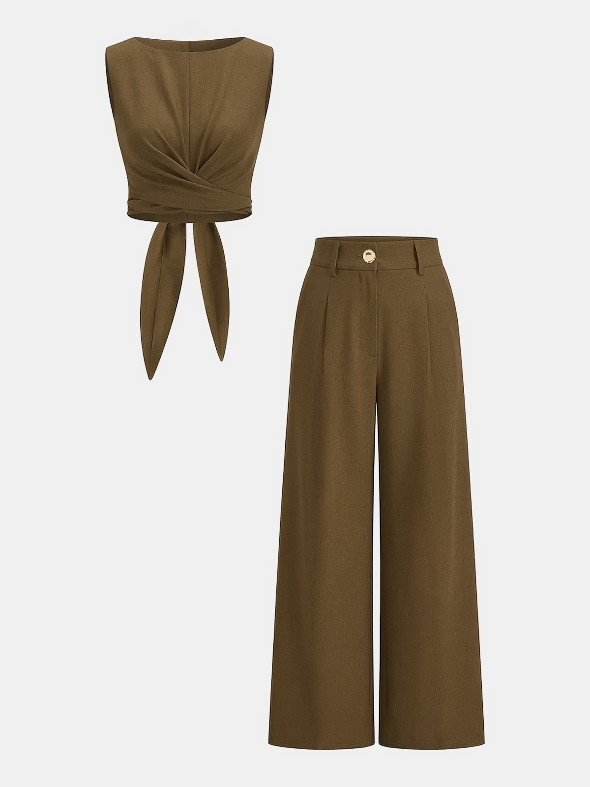 Two Piece Sets Women – Cross-Tie Crop Top & Wide Leg Pants | Matching Set
