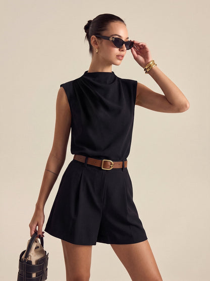 Shorts Sets Women – Draped Sleeveless Top & Belted Shorts | Two Piece Set