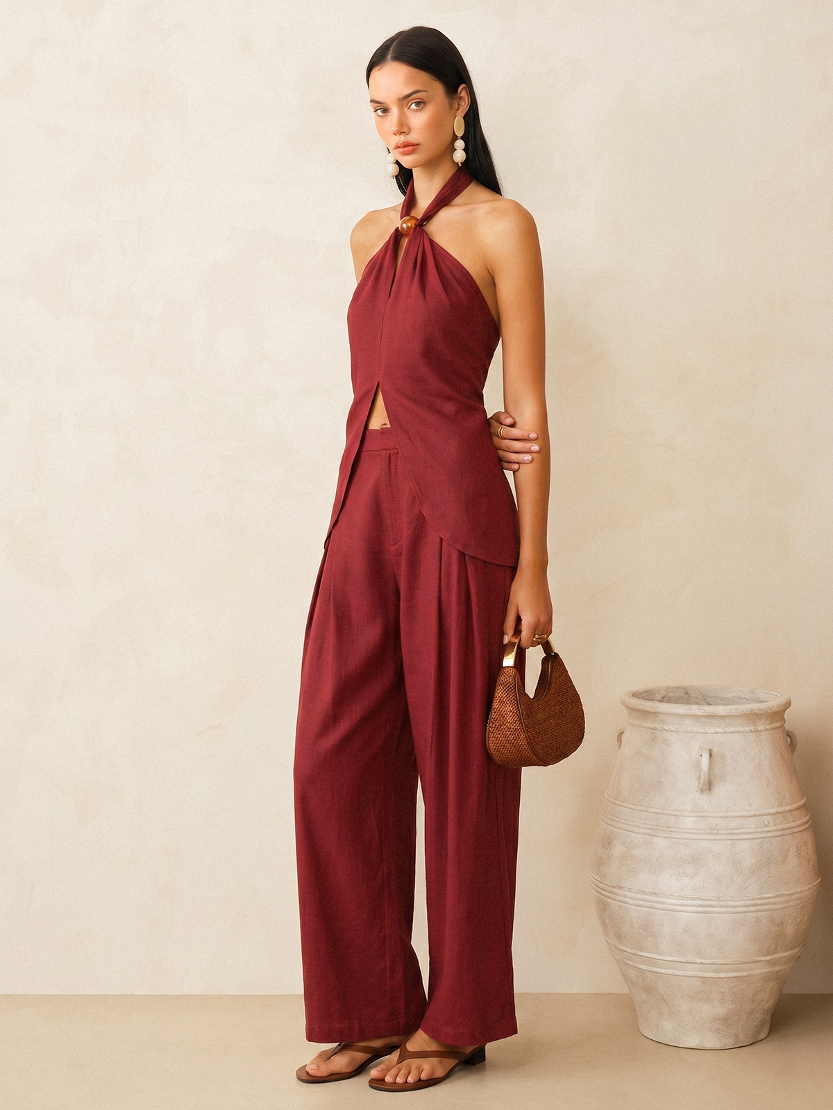 Two Piece Sets Women – Linen Halter Top & Pants | Matching Set