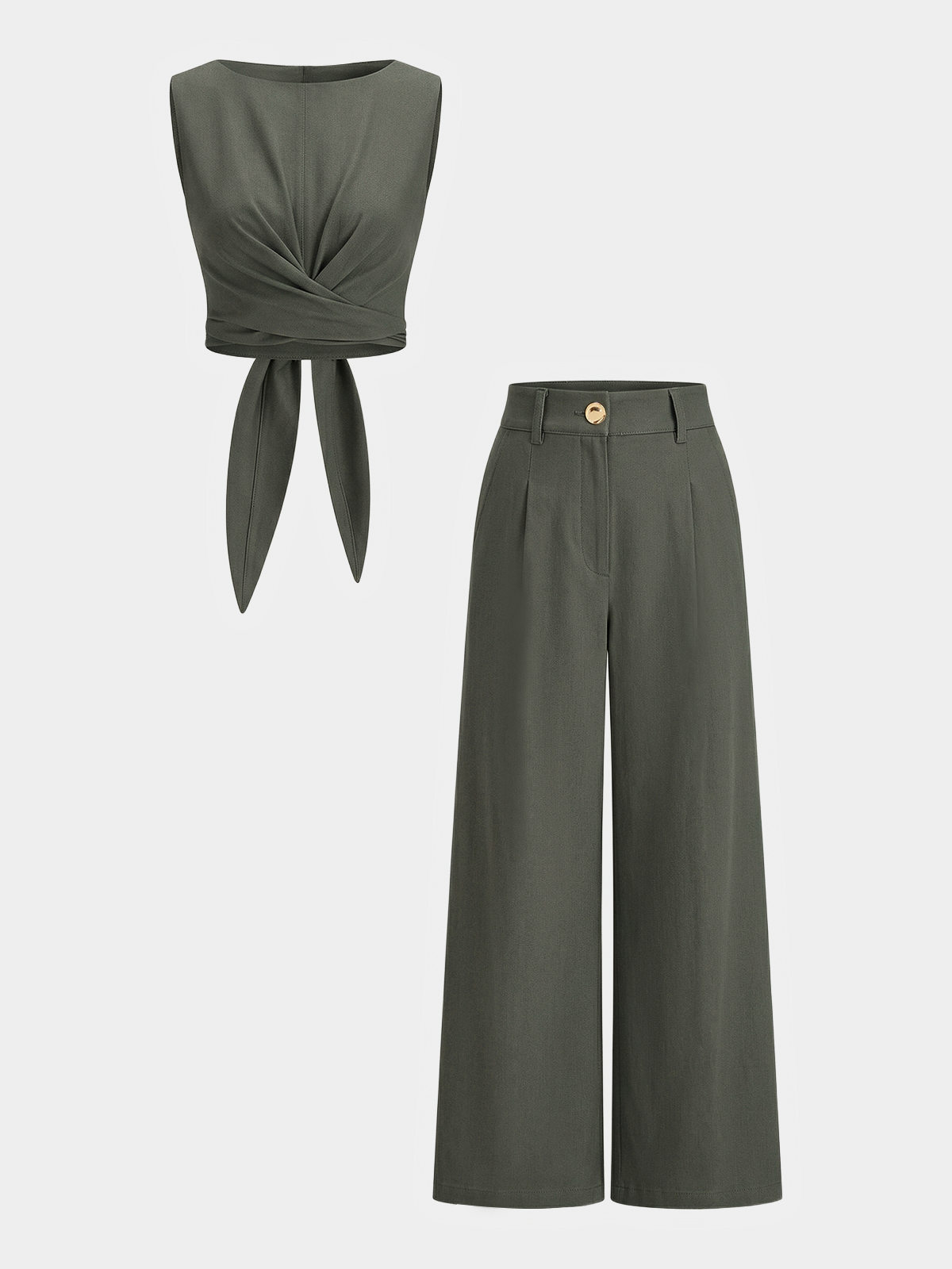 Two Piece Sets Women – Cross-Tie Crop Top & Wide Leg Pants | Matching Set