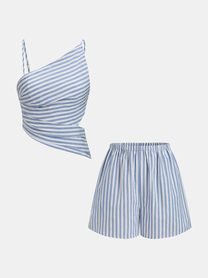 Shorts Sets Women – Striped Cotton Cutout Top & Shorts | Two Piece Set