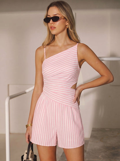 Shorts Sets Women – Striped Cotton Cutout Top & Shorts | Two Piece Set
