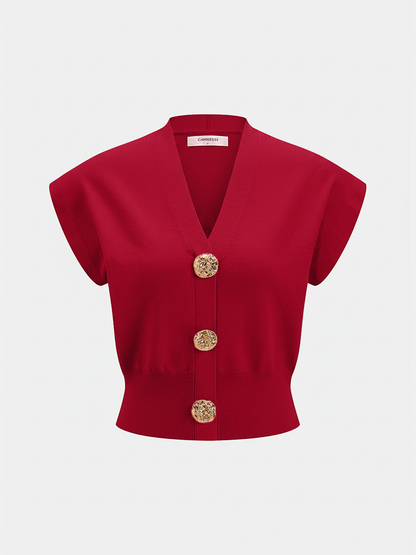Knit Top Women – V-Neck Cap Sleeve Fitted Top | Tops for Women