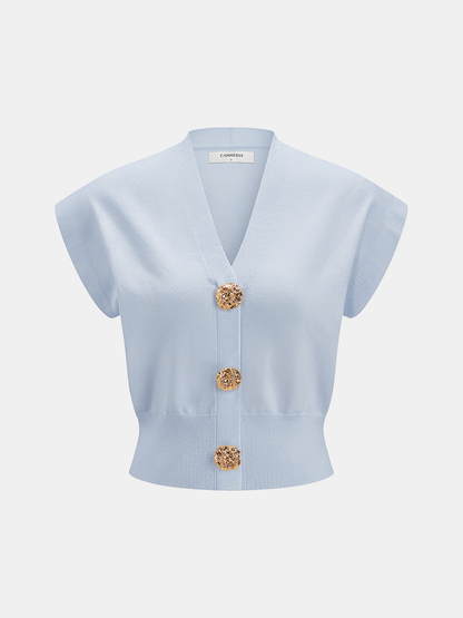 Knit Top Women – V-Neck Cap Sleeve Fitted Top | Tops for Women